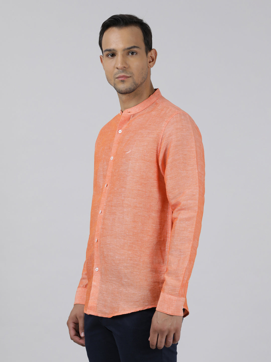 Casual Orange Full Sleeve Regular Fit Solid Shirt with Collar for Men