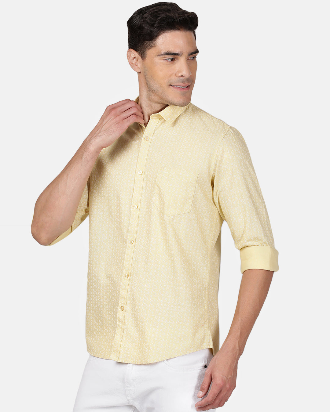 Crocodile Casual Full Sleeve Slim Fit Printed Yellow with Collar Shirt for Men