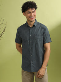 Grey Printed Half Sleeve 100% Cotton Shirt