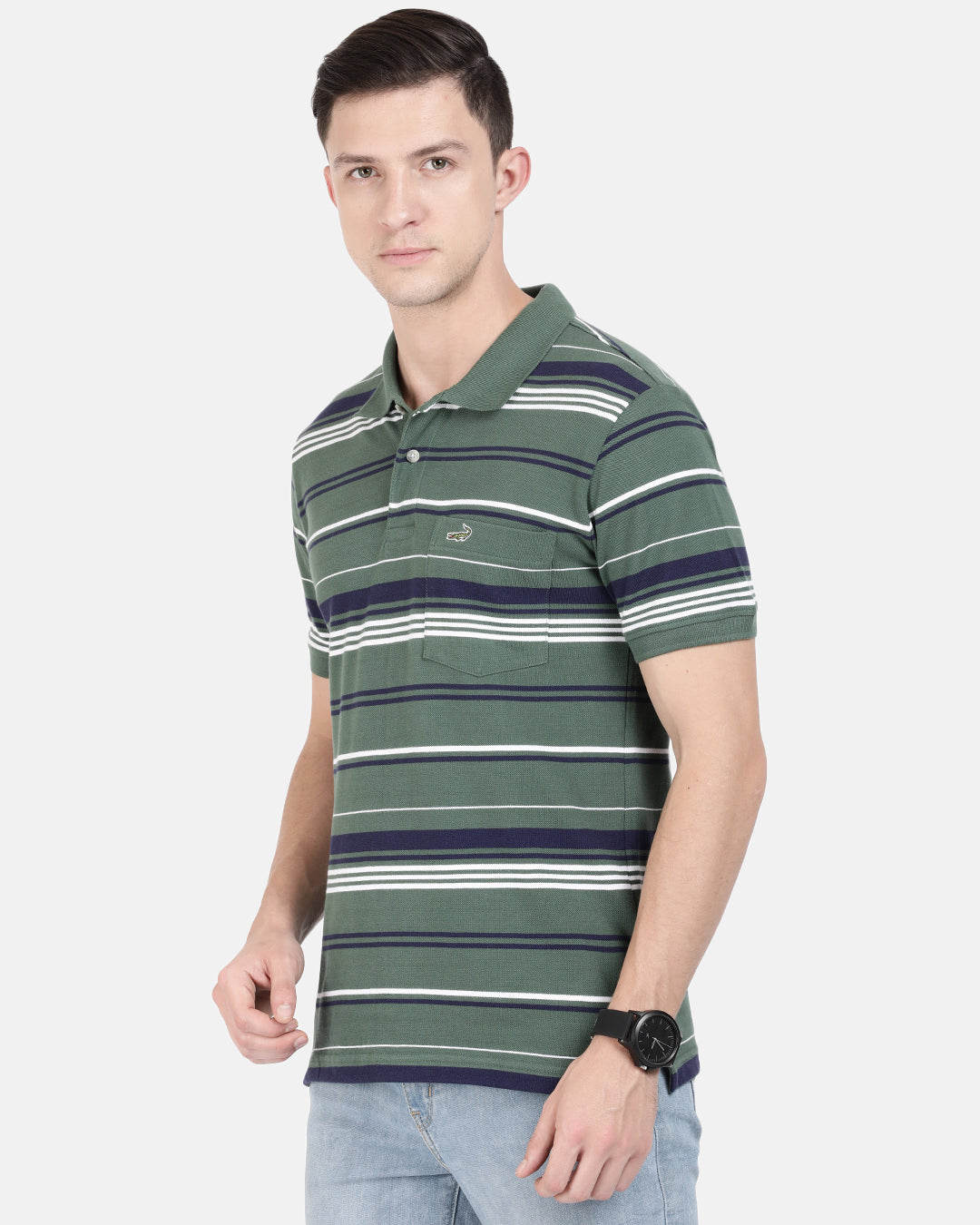Crocodile Men's Striped Slim Fit Polo T-shirt with Patch Pocket