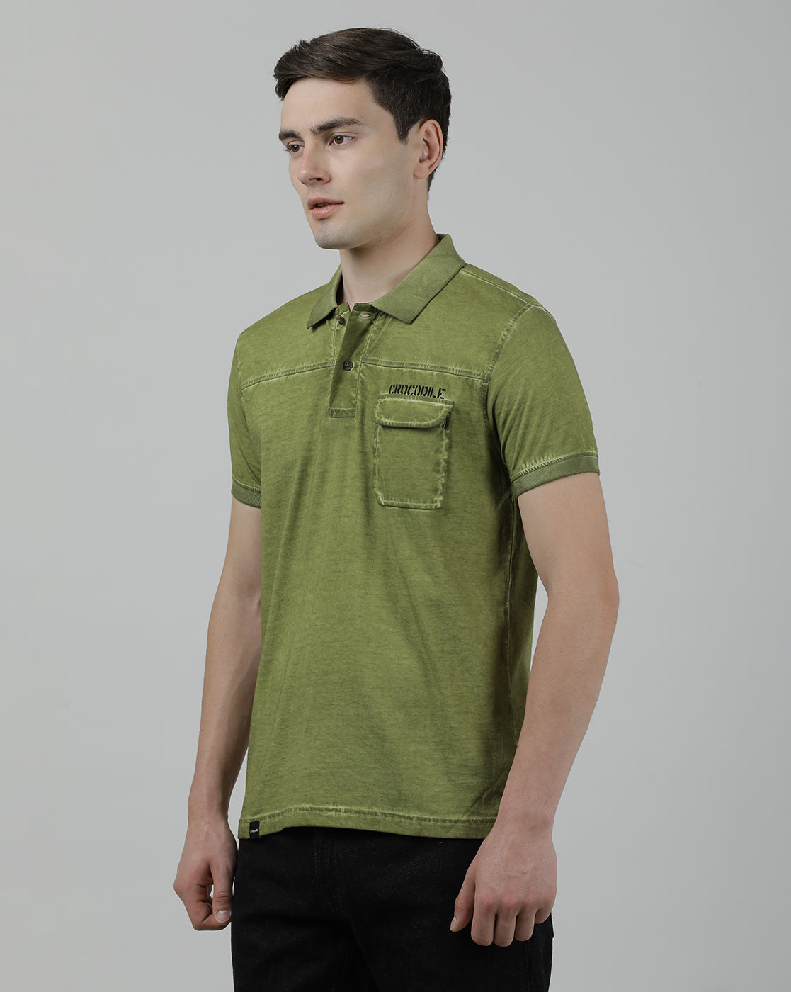 Casual Green T-Shirt Half Sleeve Slim Fit with Collar for Men
