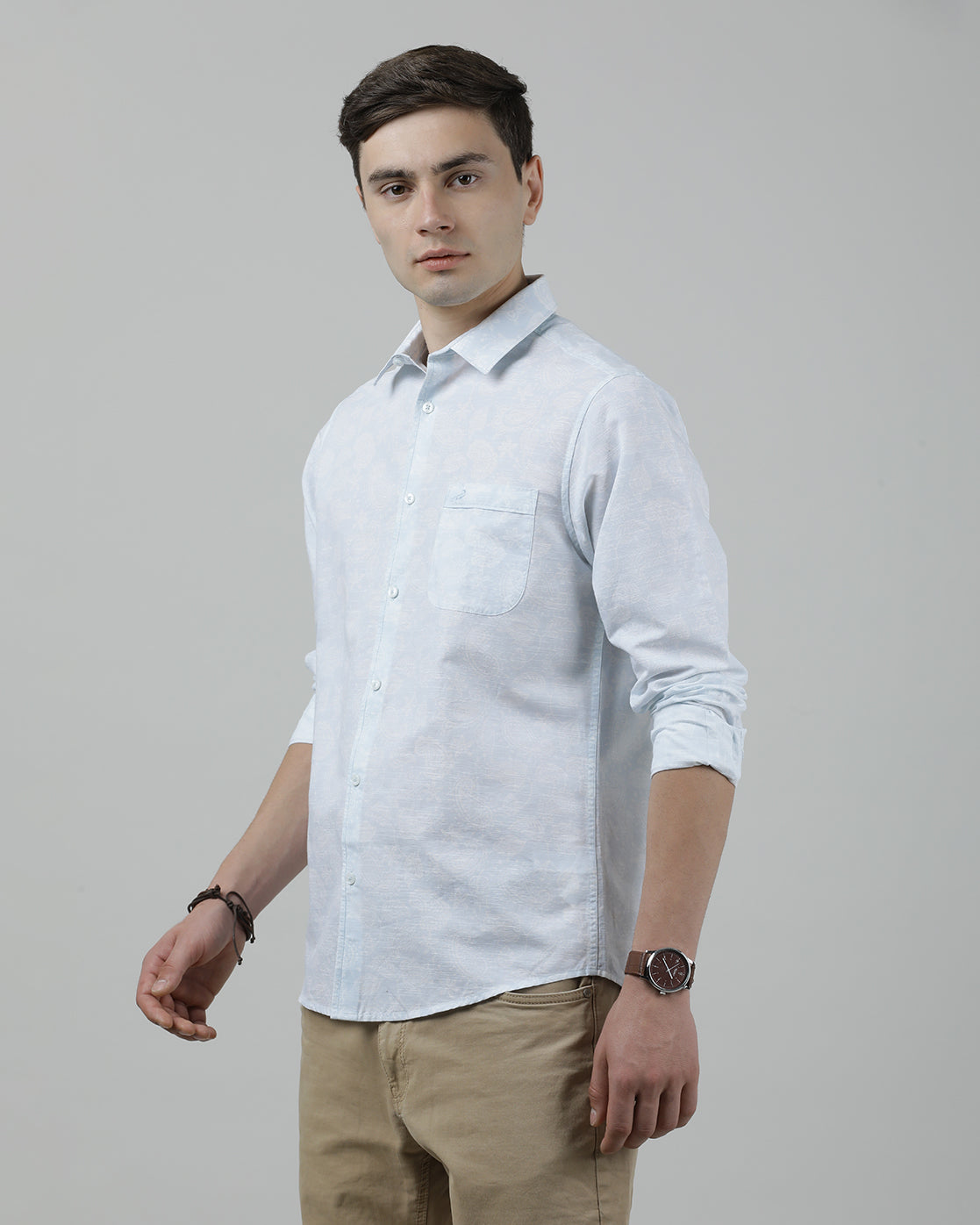 Casual Full Sleeve Slim Fit Printed Shirt Sky Blue for Men
