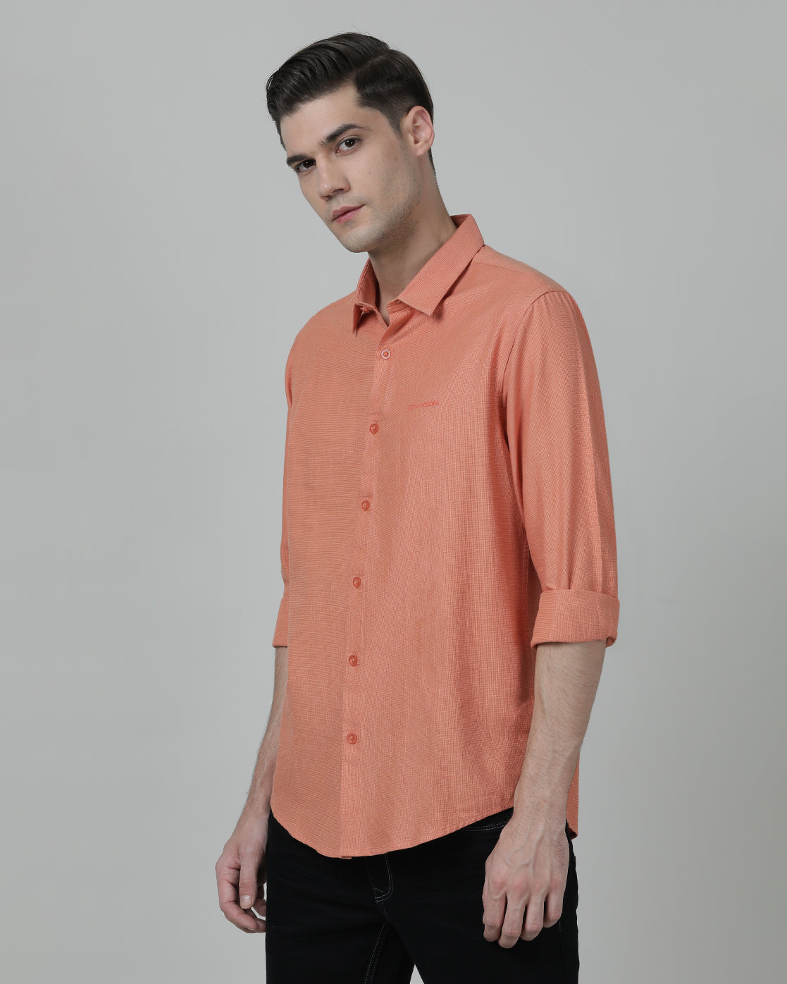 Casual Solid Comfort Fit Full Sleeve Peach Shirt with Collar