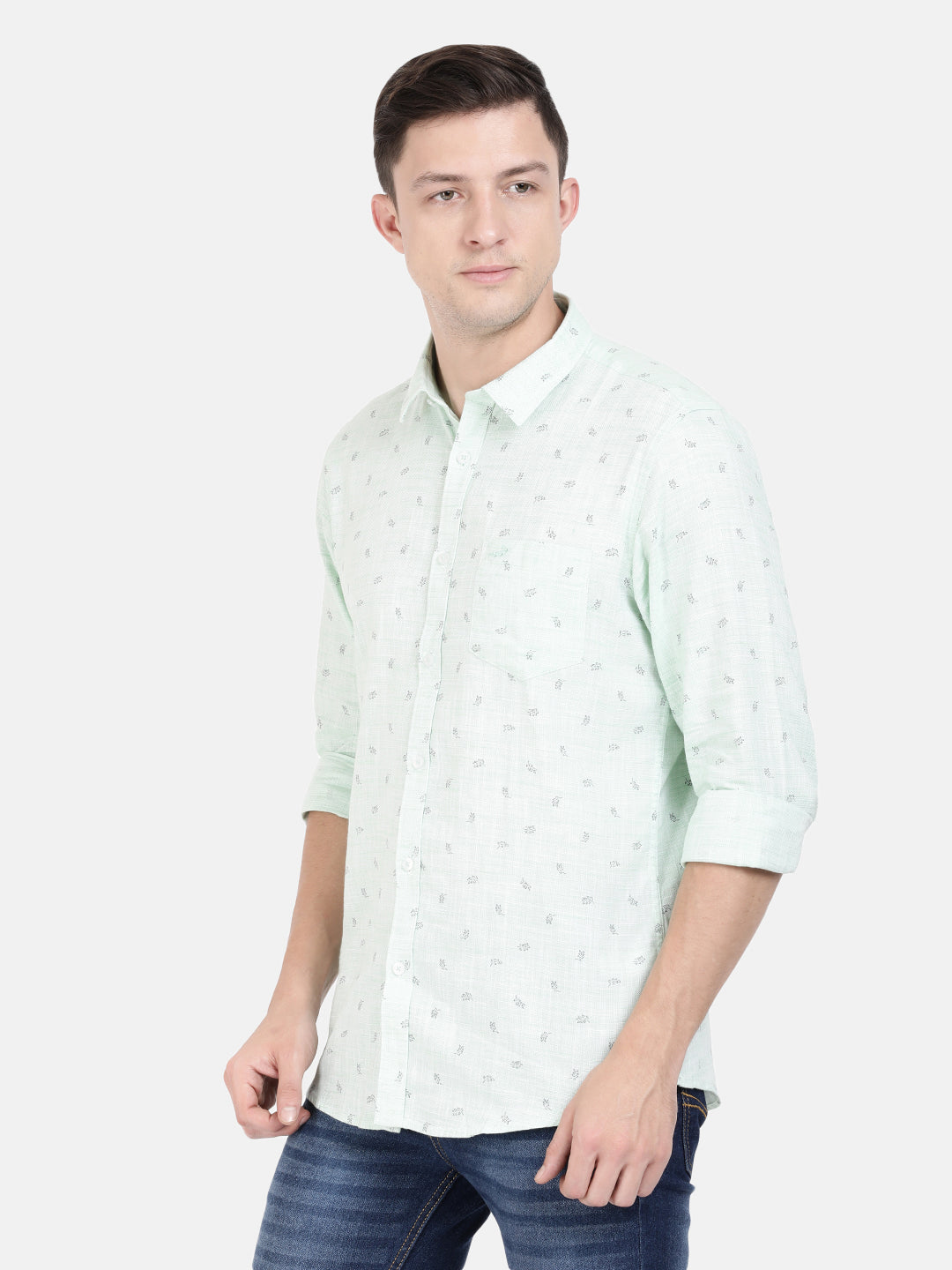 Men Green Classic Slim Fit Floral Printed Cotton Casual Shirt