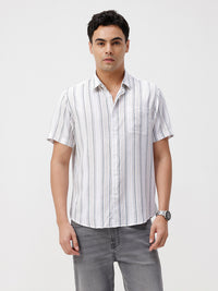 White and Green Stripes Comfort Fit Casuals Shirts