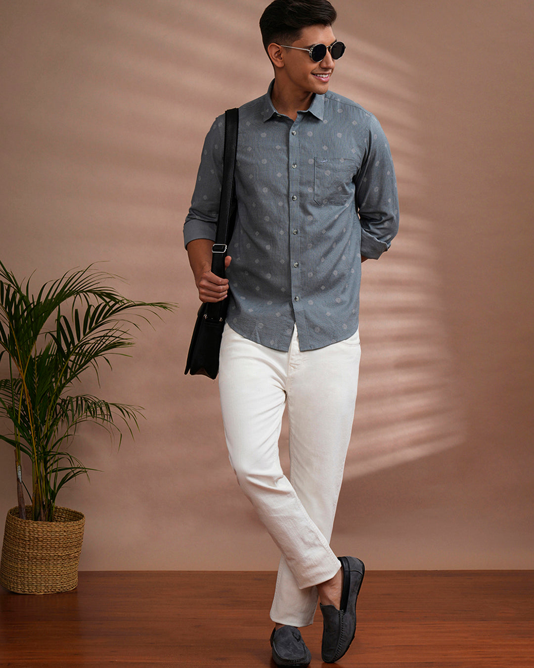 Crocodile Men's Teal Melange Slim Fit T-Shirt