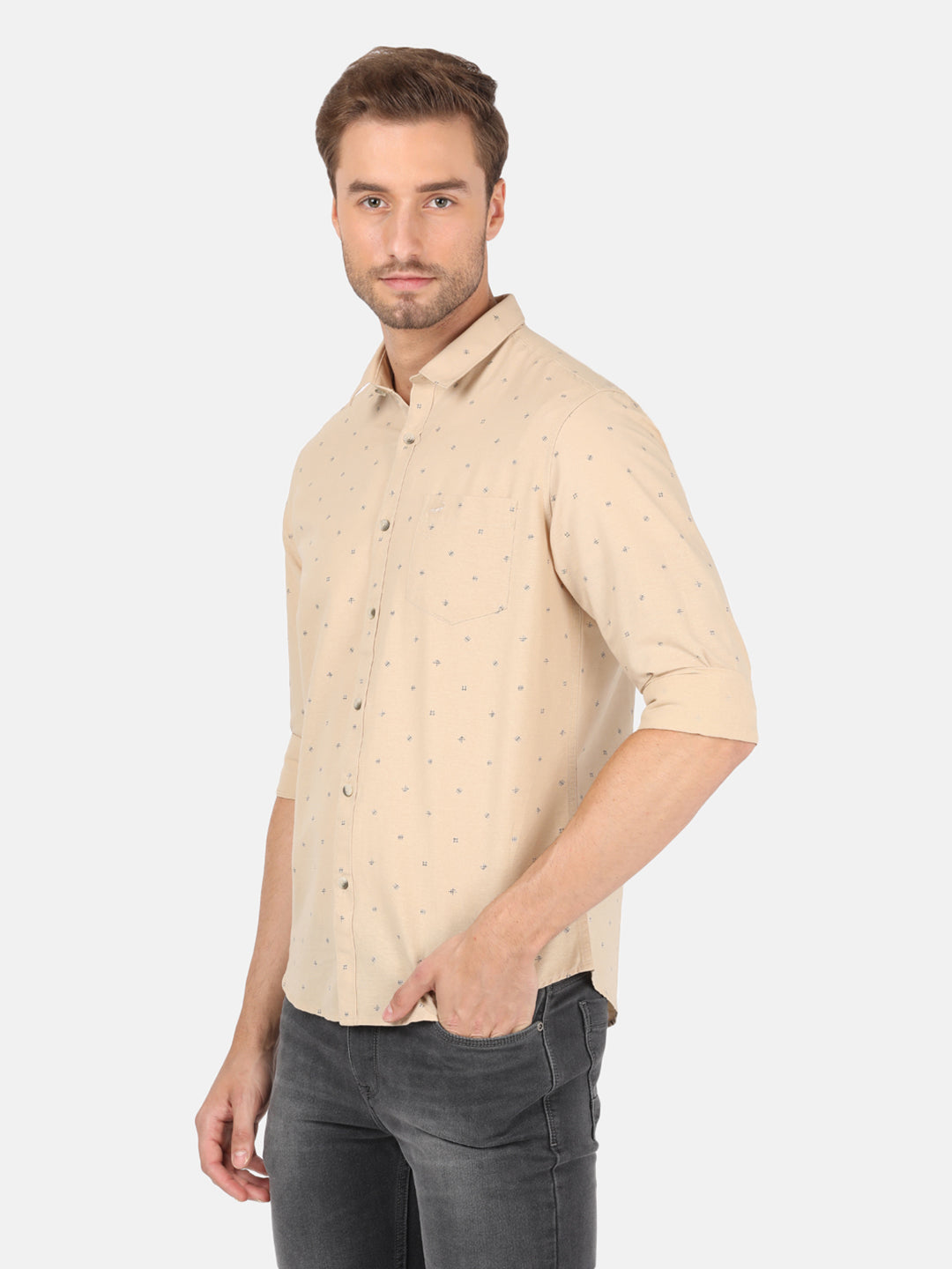 Crocodile Casual Full Sleeve Comfort Fit Printed Yellow with Collar Shirt for Men