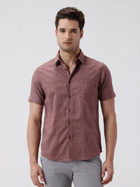 Men's Pure Cotton Self-Textured Checks Pink Shirt With Slub Fabric Detailing