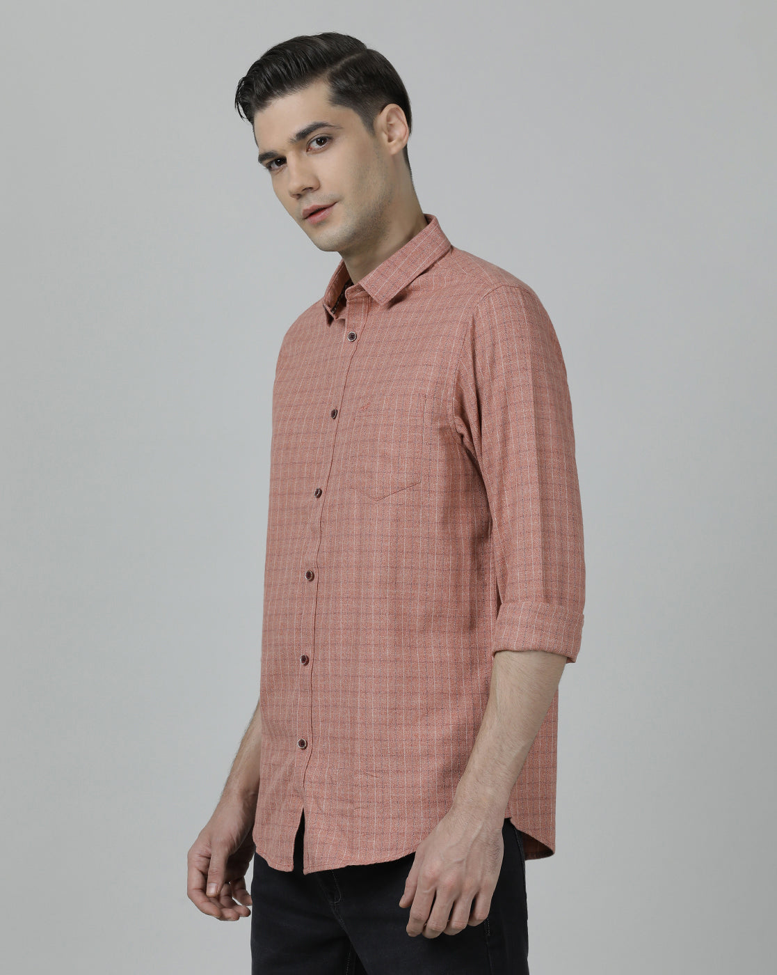 Casual Checks Comfort Fit Light Red Full Sleeve Shirt with Collar