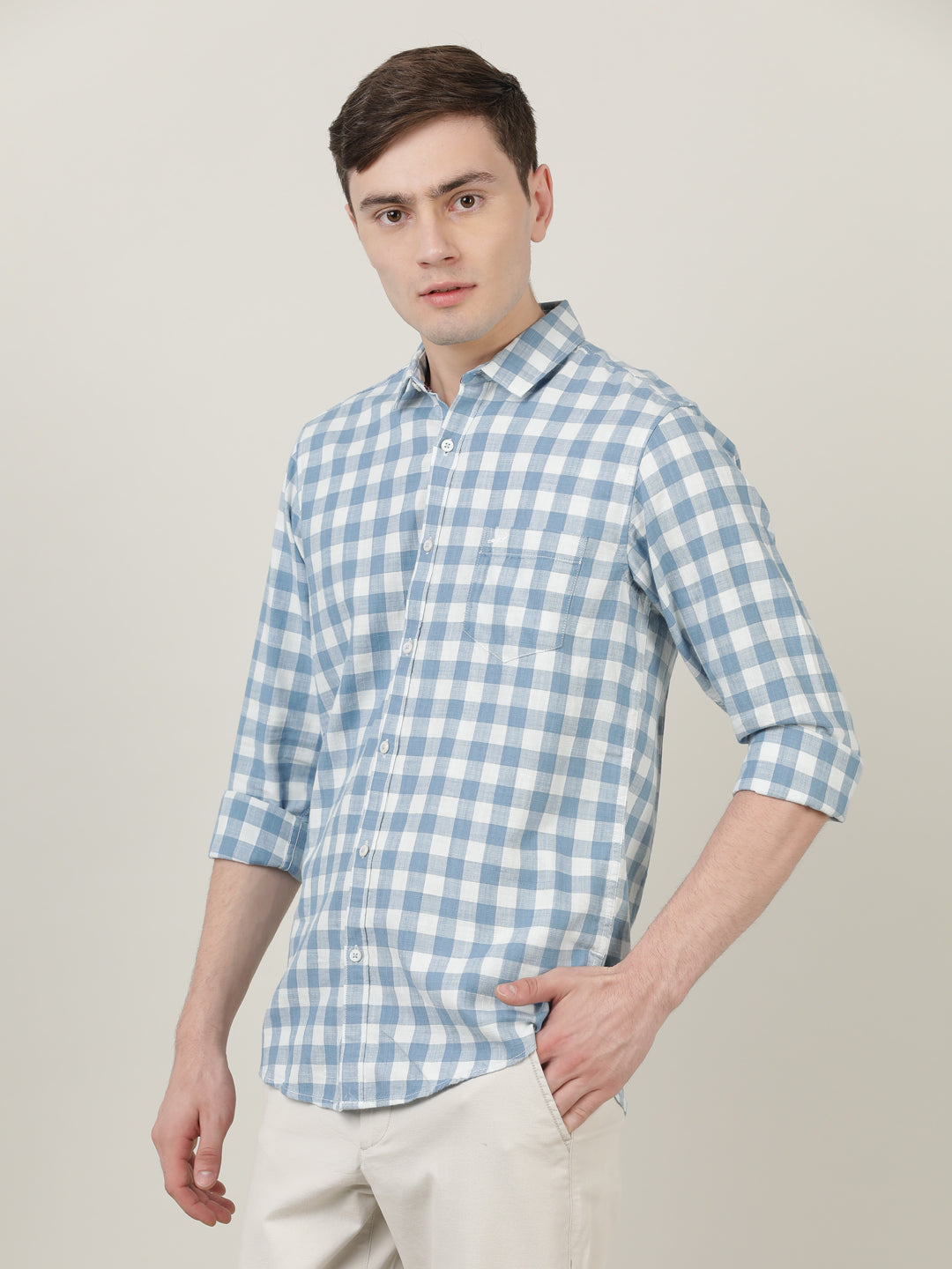 Crocodile Men Checked Blue Casual Shirt