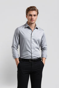 Light Grey Mercerized Fabric Spread Collar Shirt