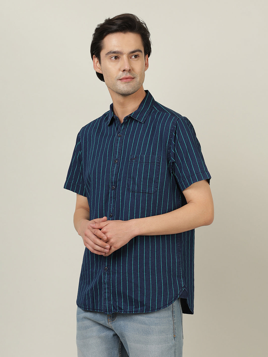 Crocodile Men Blue Regular Fit Casual Shirt