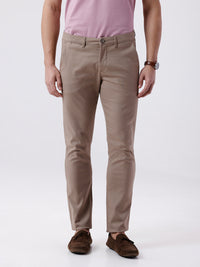 Men's Slim Fit Brown Chinos With Herringbone Texture And Stretch Comfort