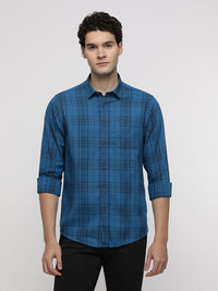 Blue Cotton Plaid Shirt