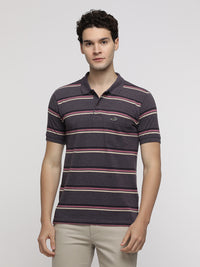 Wine Melange Classic Striped Polo T-Shirt