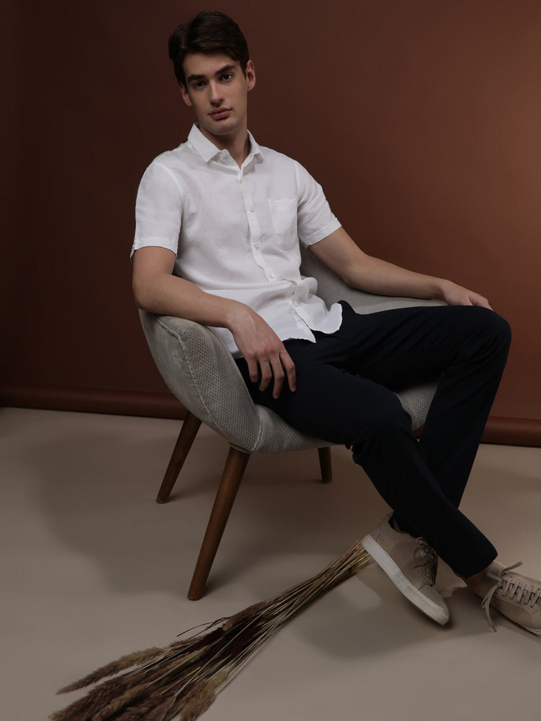 White Half Sleeve Comfort Fit Solid Shirt