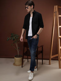 Black Casual Solid Full Sleeve 100% Cotton Shirt