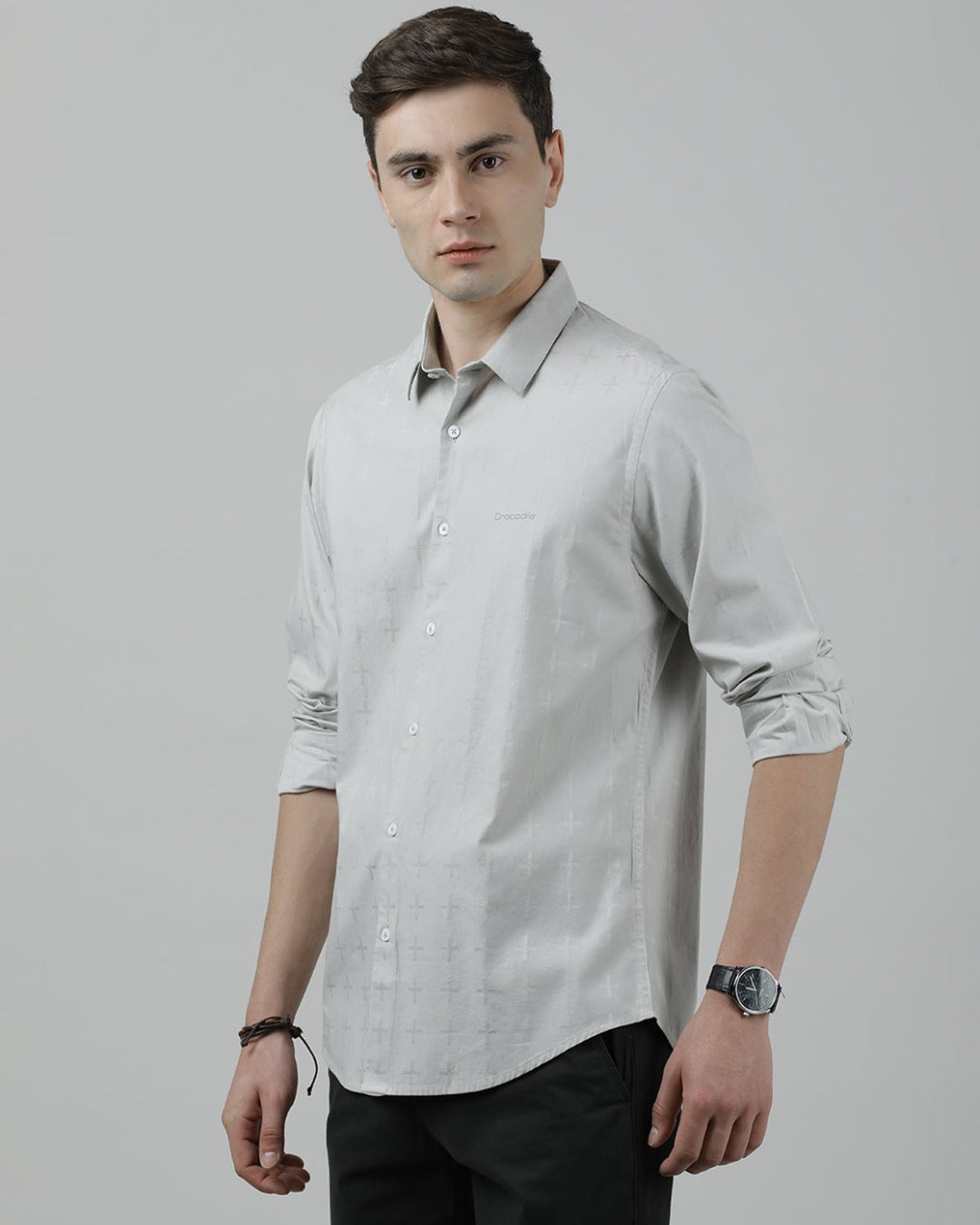 Casual Grey Full Sleeve Comfort Fit Solid Shirt with Collar for Men