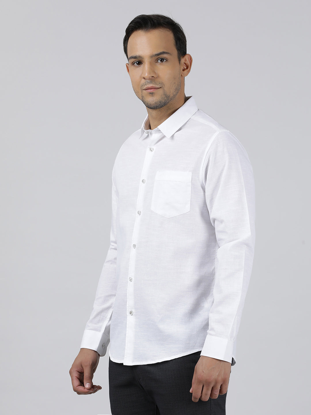 Casual White Full Sleeve Comfort Fit Solid Shirt with Collar for Men