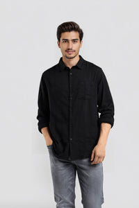 Black Soft Fabric Crinkled Self Stripes Shirt