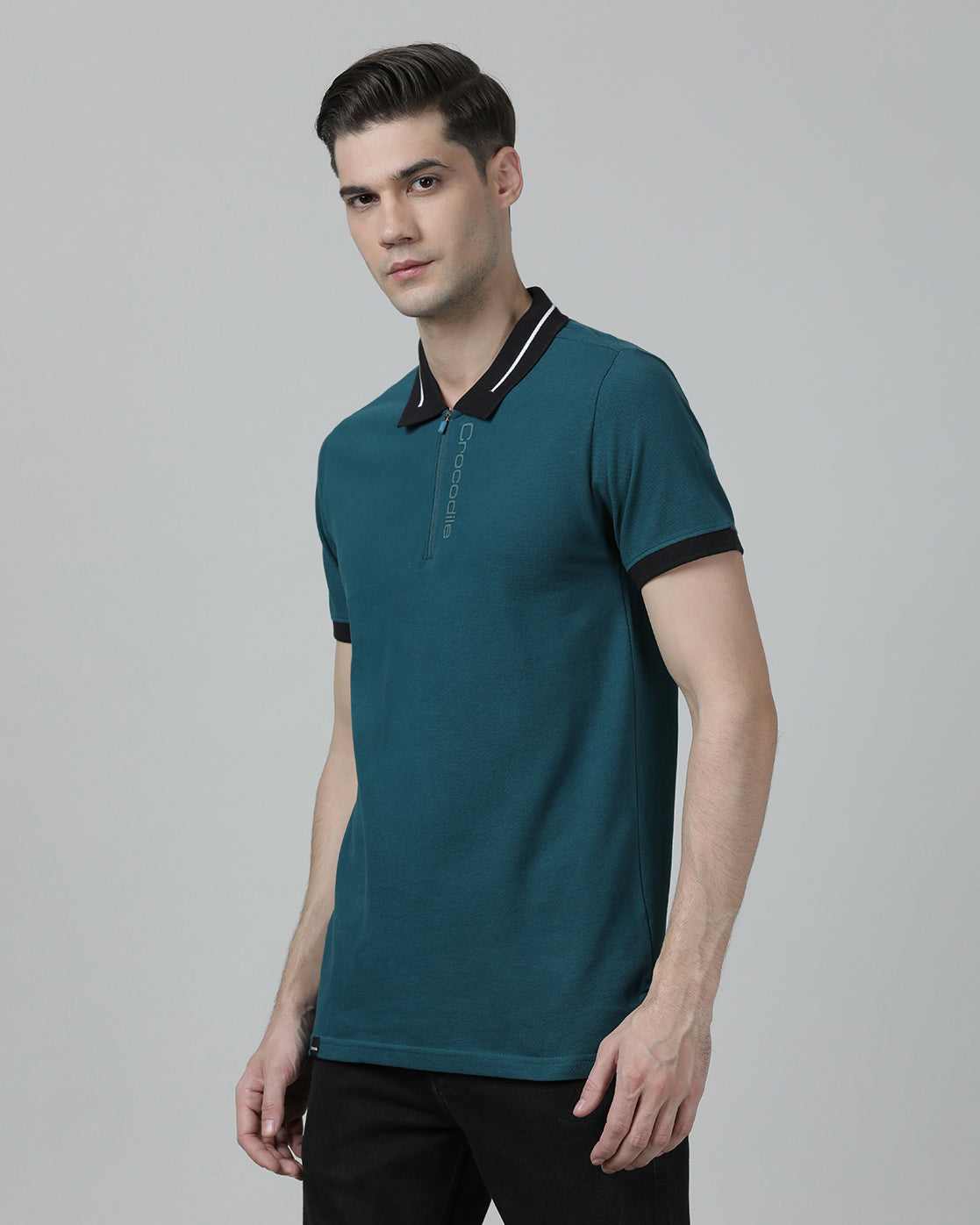 Casual Solid Printed Slim Fit Half Sleeve Teal Polo T-shirt with Collar