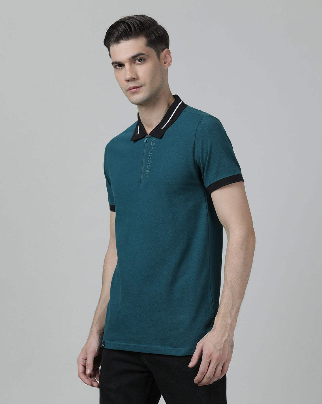 Casual Solid Printed Slim Fit Half Sleeve Teal Polo T-shirt with Collar