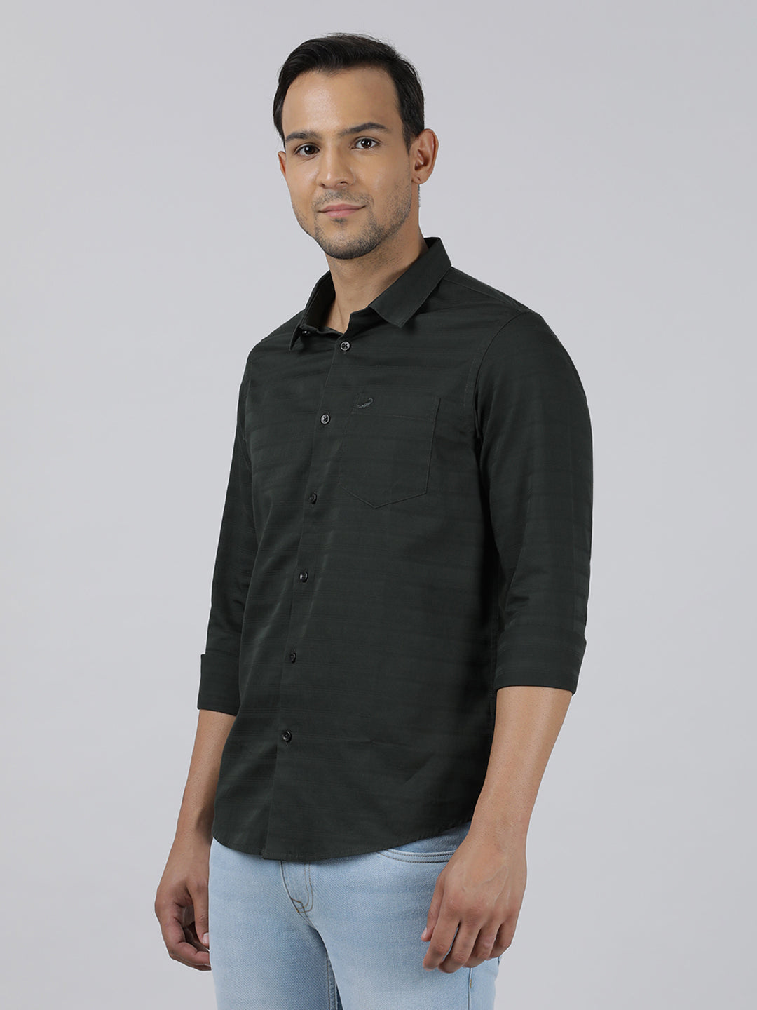Casual Green Full Sleeve Regular Fit Solid Shirt with Collar for Men