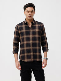 Men's Pure Cotton Oxford Checks Brown Shirt With A Classic Casual Appeal