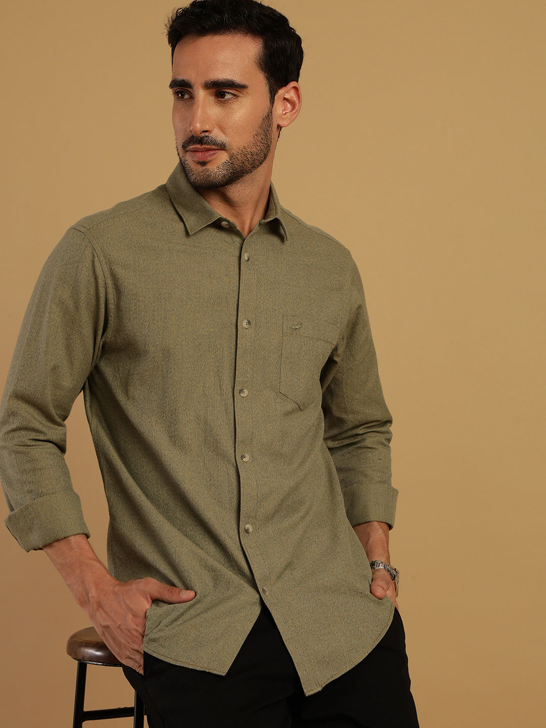 Discover Crocodile Grindle Textured Green Shirt Online
