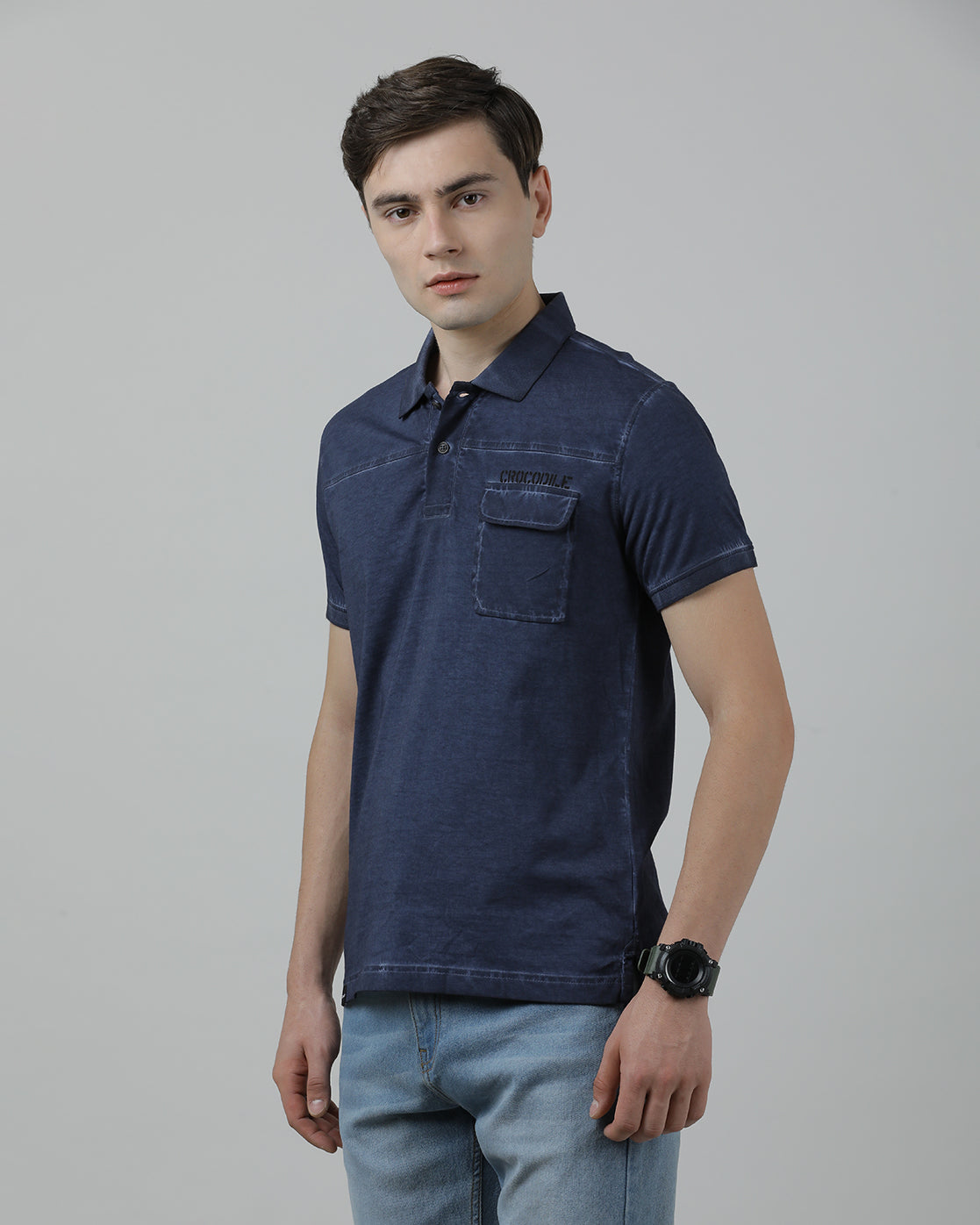 Casual Blue T-Shirt Half Sleeve Slim Fit with Collar for Men