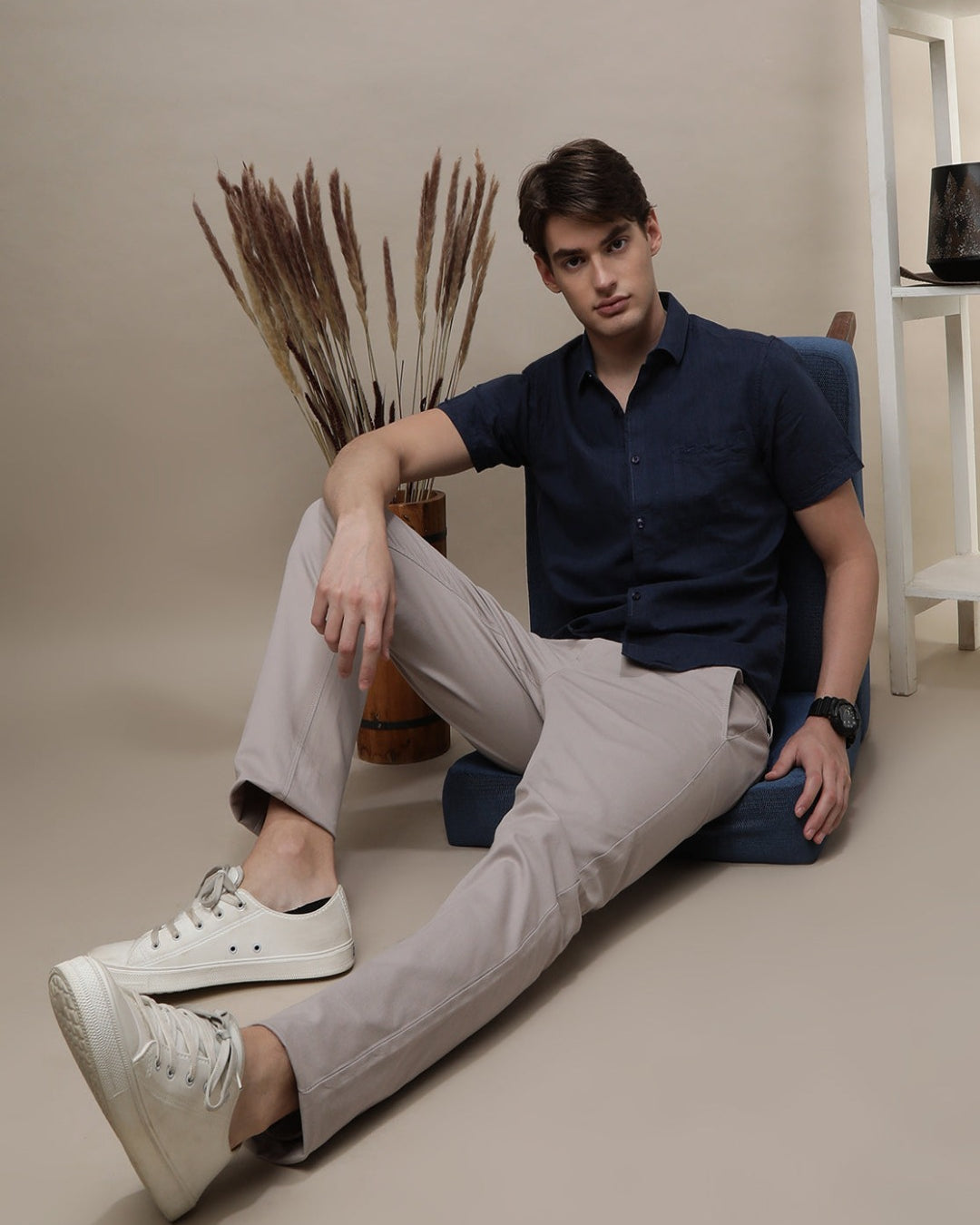 Navy Half Sleeve Comfort Fit Solid Shirt