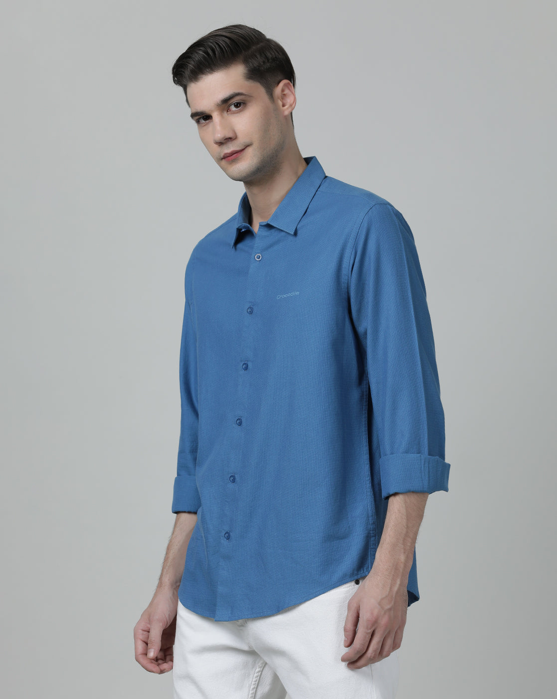 Casual Solid Comfort Fit Full Sleeve Royal Blue Shirt with Collar