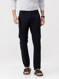 Dark Navy Solid Slim Fit Trousers