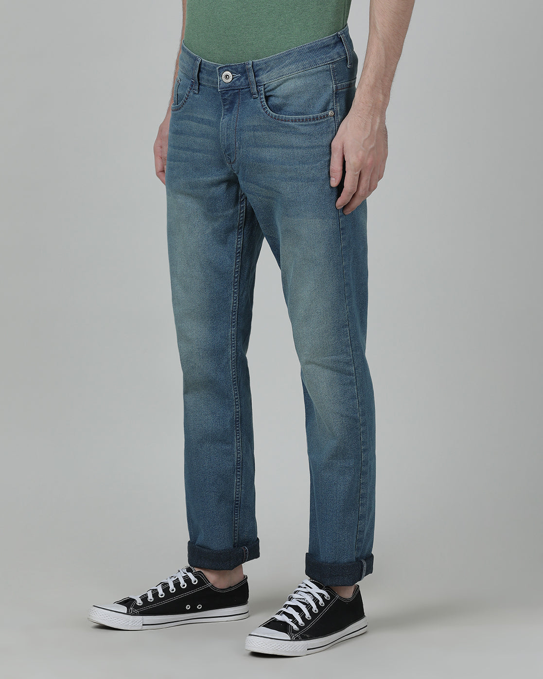 Casual Solid Cotton Slim Fit Light Blue Denim Jean for Men