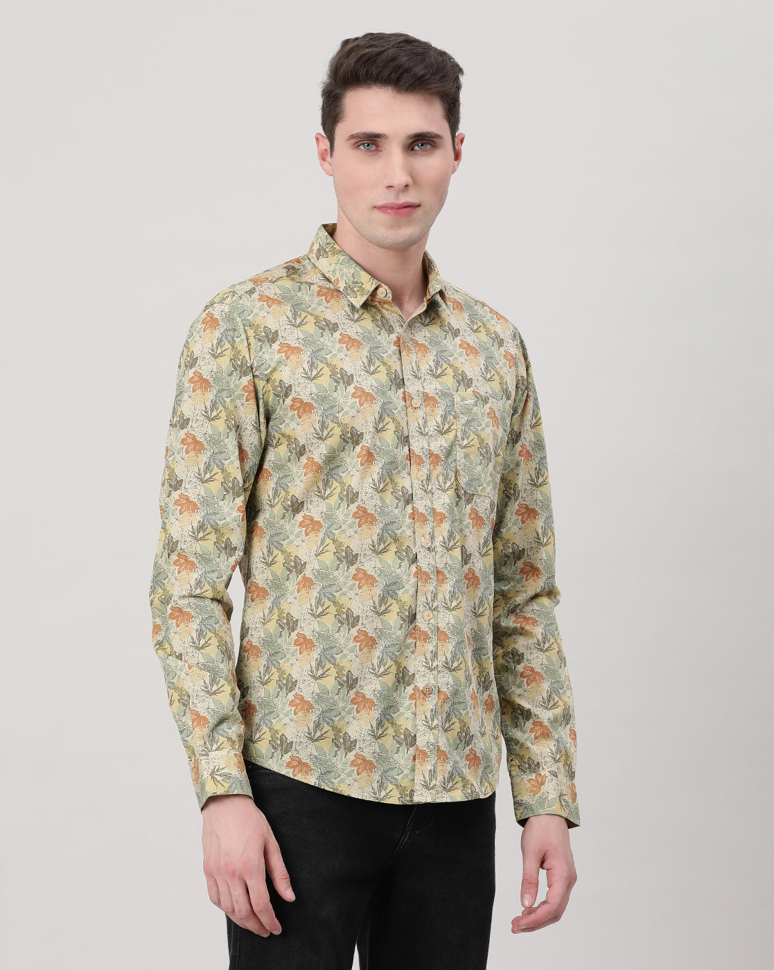 Casual Full Sleeve Comfort Fit Printed Shirt Yellow with Collar for Men