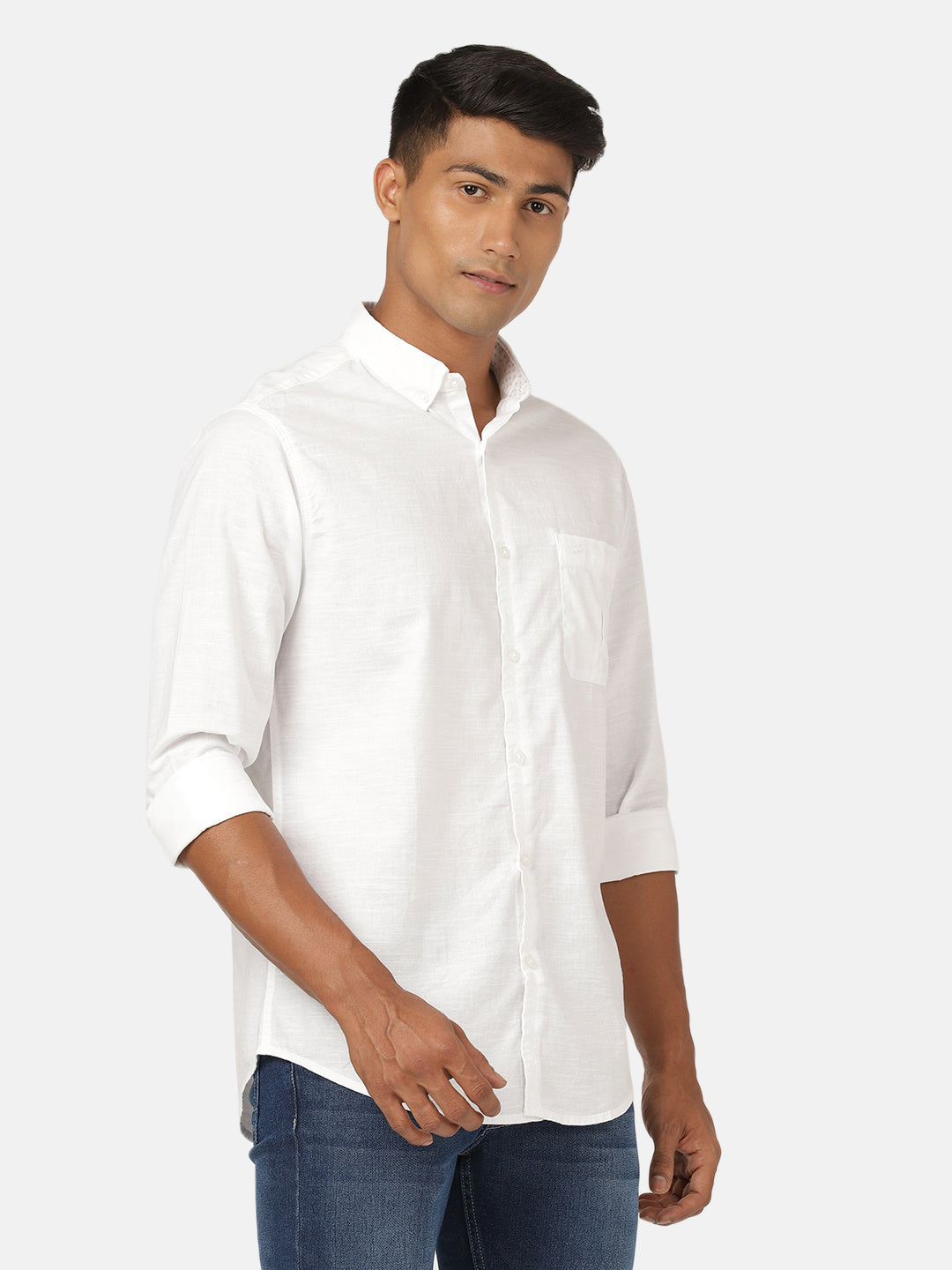 Crocodile Casual Full Sleeve Slim Fit Solid White with Collar Shirt for Men