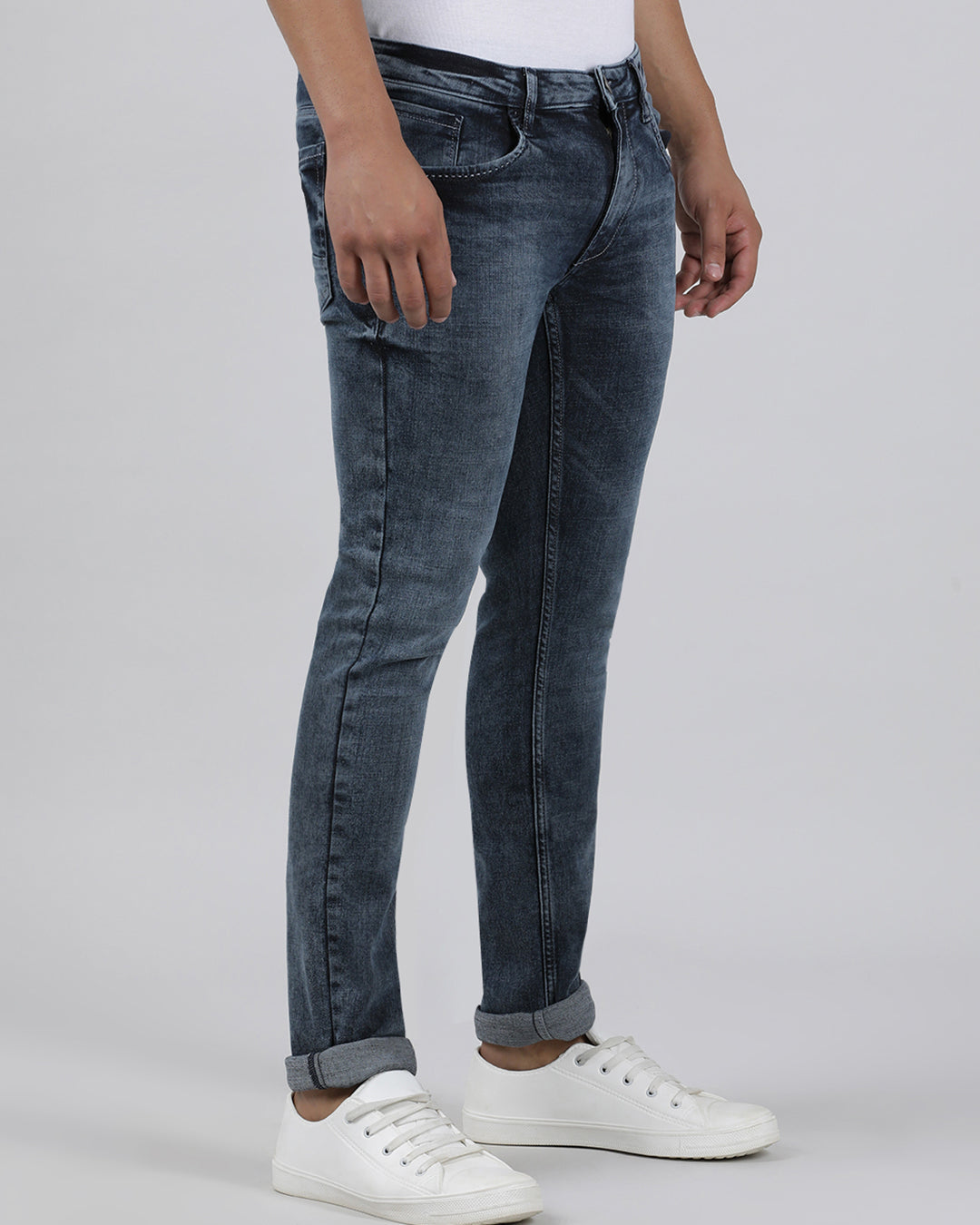 Casual Slim Fit Solid Black Blue Denim for Men