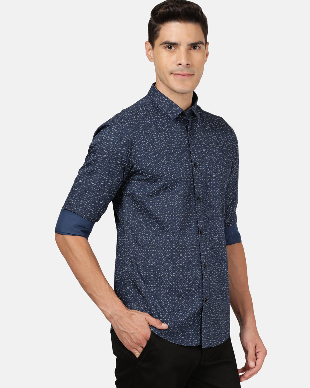 Crocodile Casual Full Sleeve Slim Fit Printed Dark Blue with Collar Shirt for Men