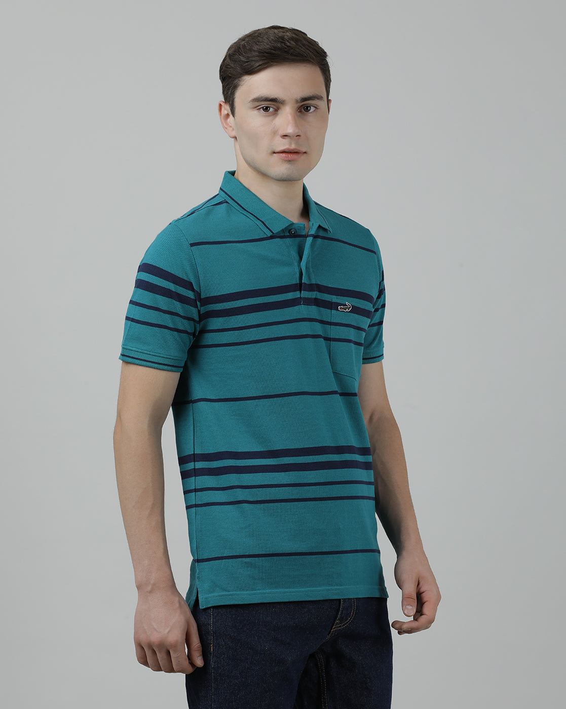 Casual Verdigris T-Shirt Half Sleeve Slim Fit with Collar for Men