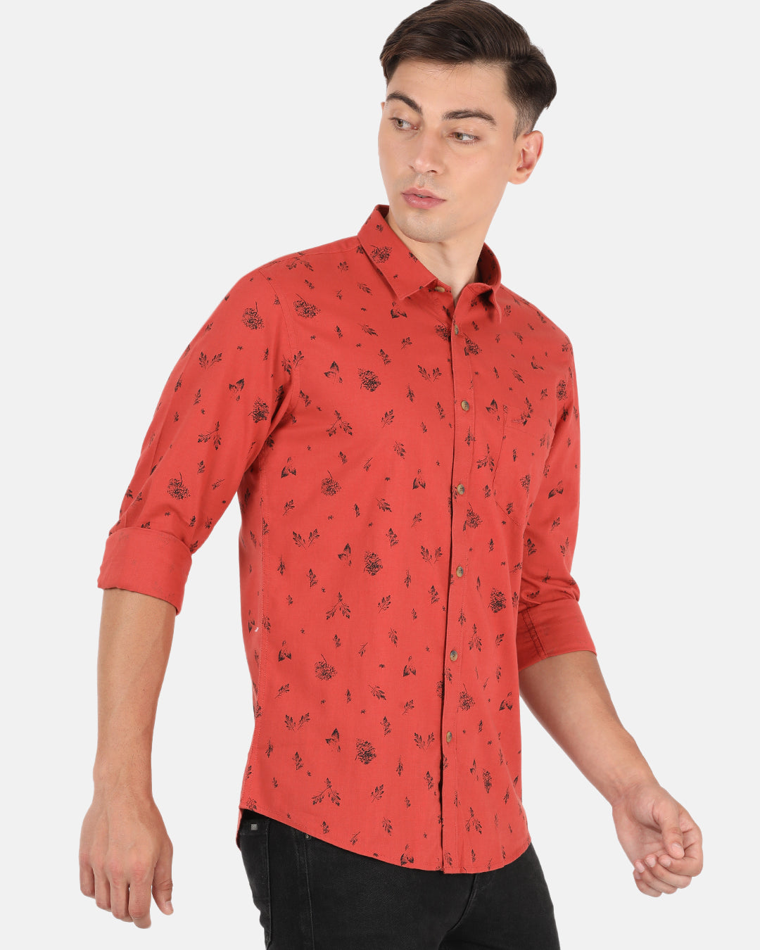 Crocodile Casual Full Sleeve Slim Fit Printed Red with Collar Shirt for Men