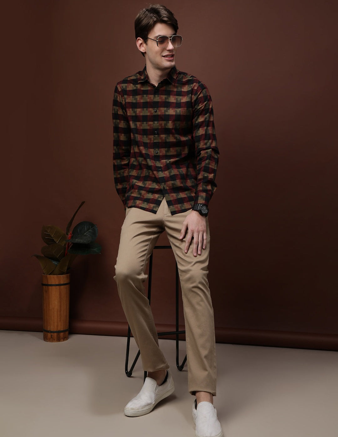 Maroon Full Sleeve Slim Fit Yarn Dyed Shirt