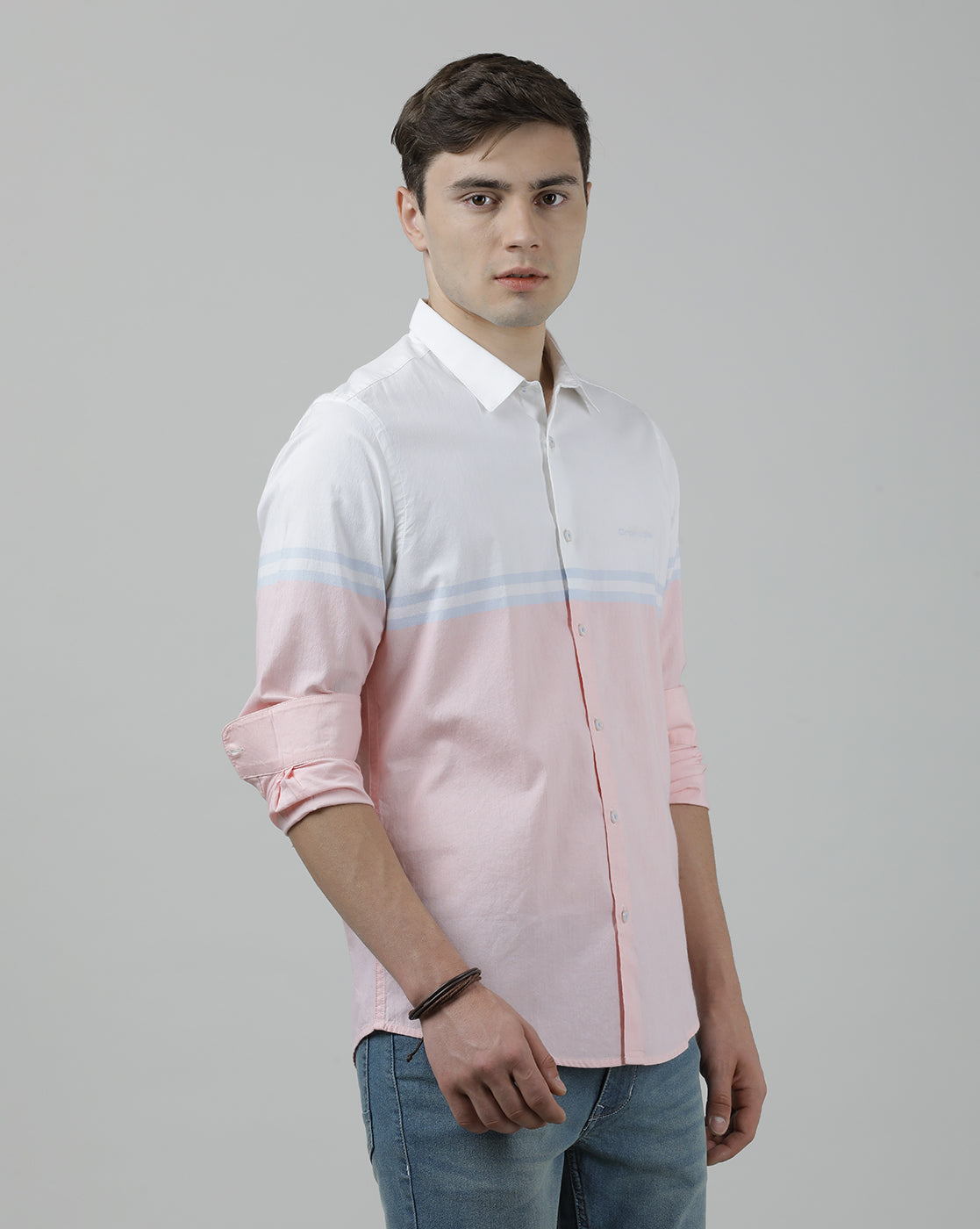 Casual White Full Sleeve Slim Fit Stripe Shirt with Collar for Men
