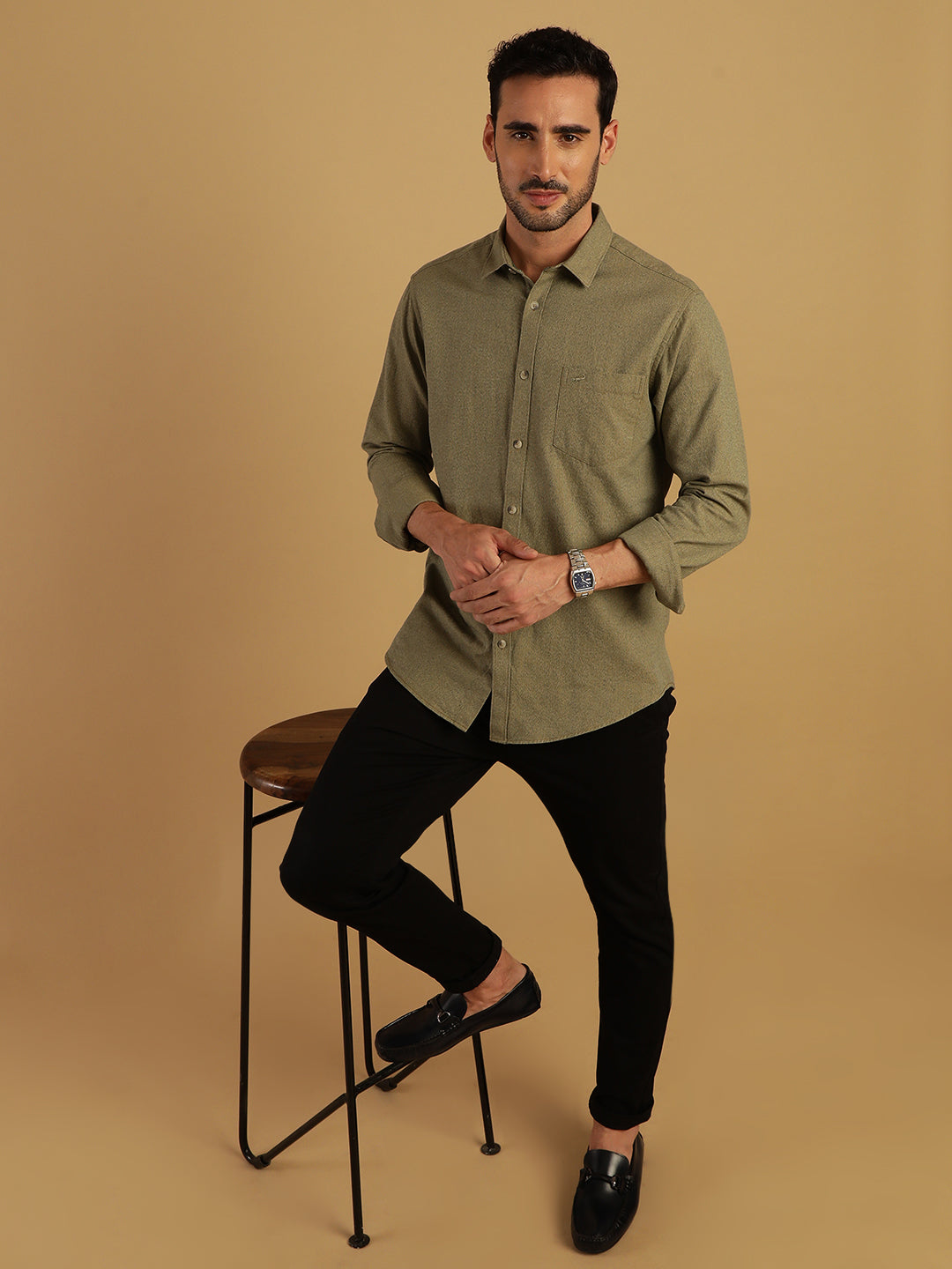 Discover Crocodile Grindle Textured Green Shirt Online