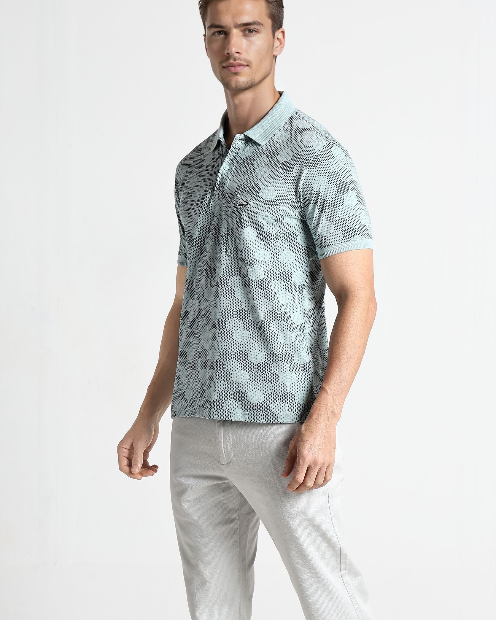 Men Blue Printed Polo T-shirt