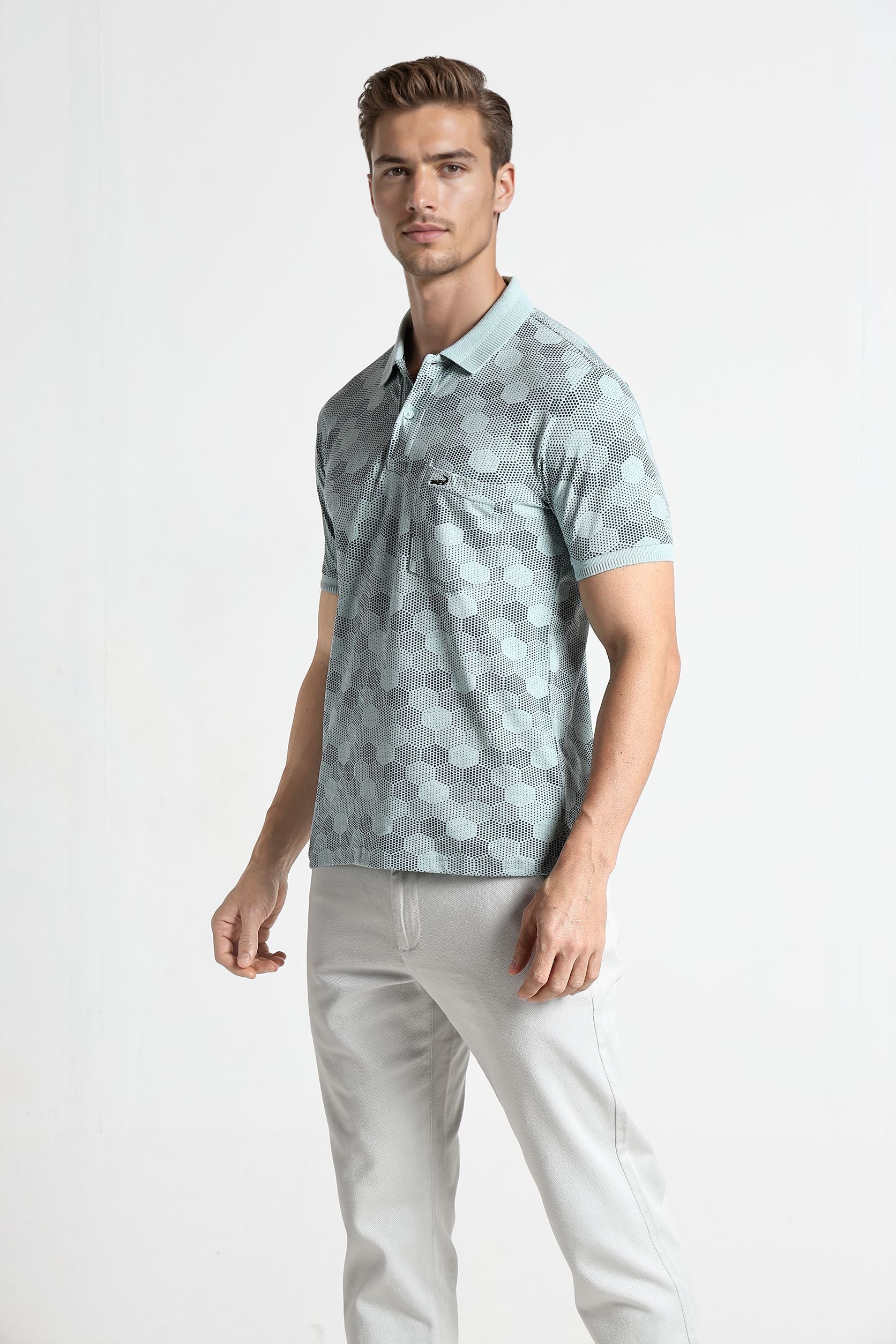Men Blue Printed Polo T-shirt