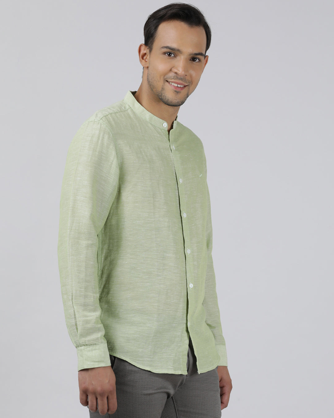 Crocodile Casual Light Green Full Sleeve Regular Fit Solid Shirt with Collar for Men
