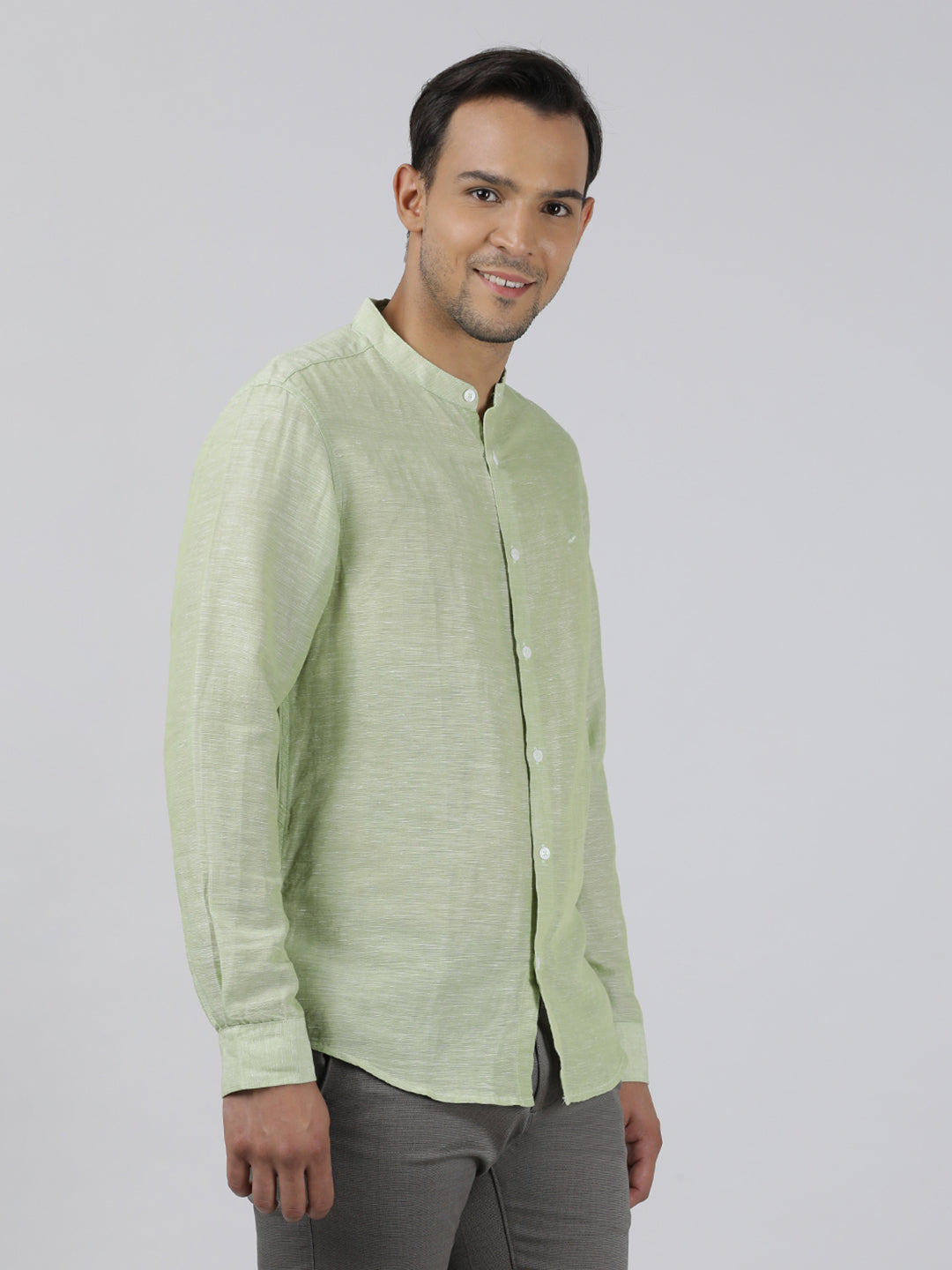 Crocodile Casual Light Green Full Sleeve Regular Fit Solid Shirt with Collar for Men