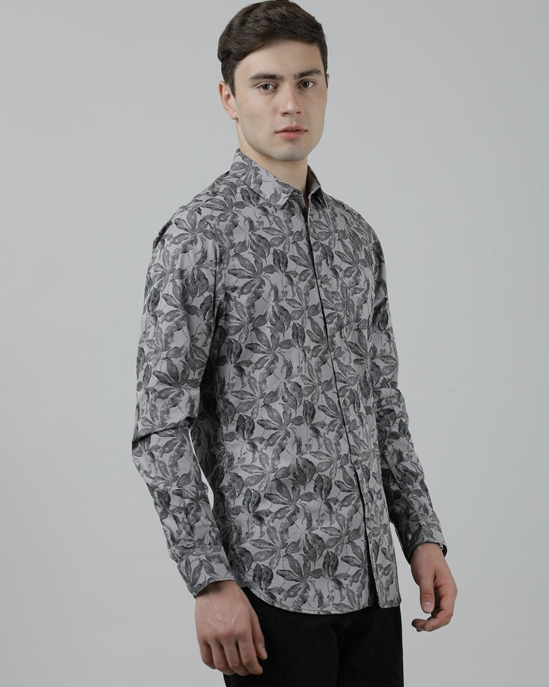 Casual Full Sleeve Slim Fit Printed Shirt Grey for Men
