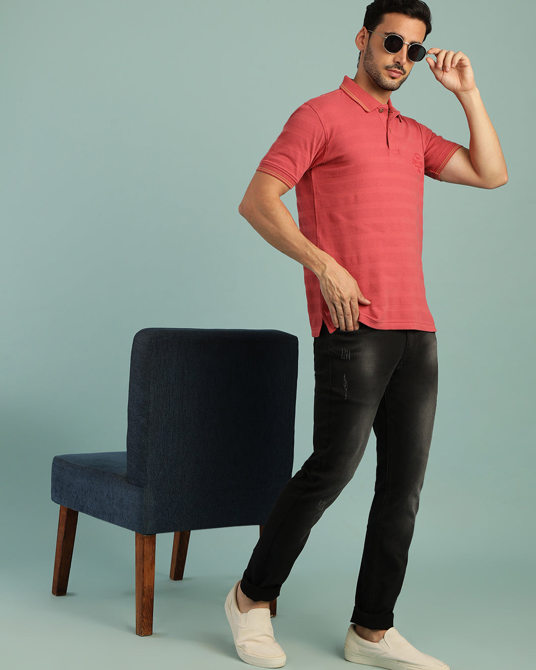 Crocodile Honey Comb Textured Stripe Polo T-Shirt
