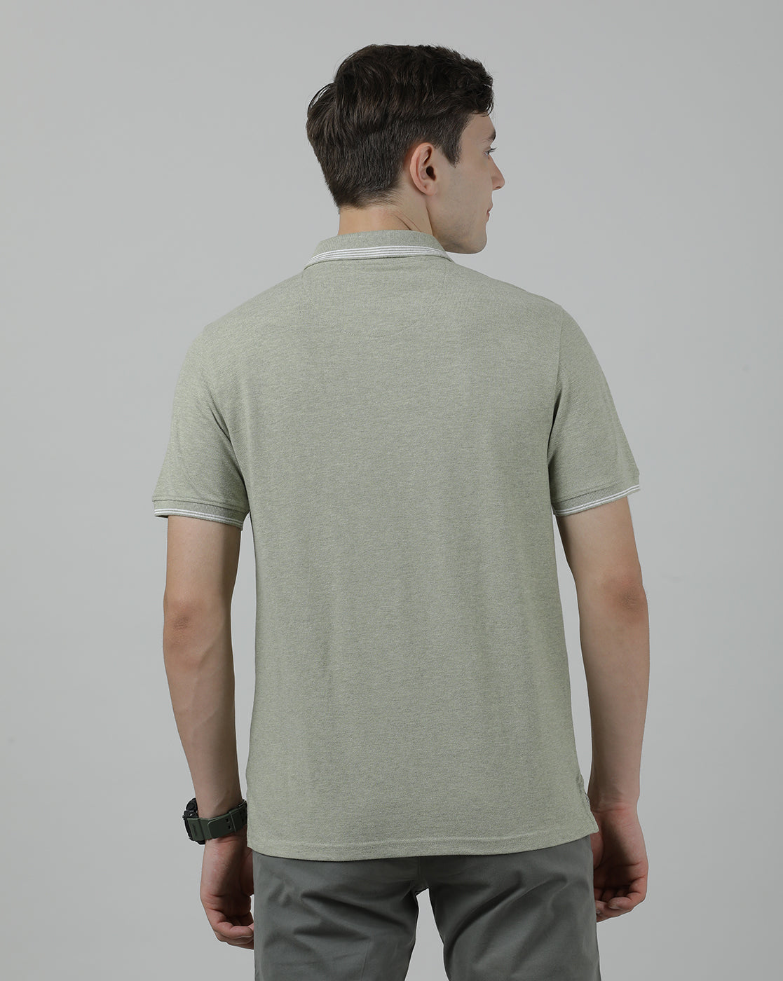 Casual Green Solid Polo Melange Printed T-Shirt Half Sleeve Slim Fit with Collar for Men